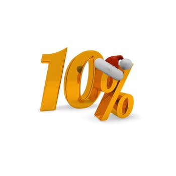 10 percent discount concept with hat of Santa, 3d rendering