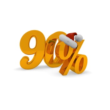 90 percent discount concept with hat of Santa, 3d rendering