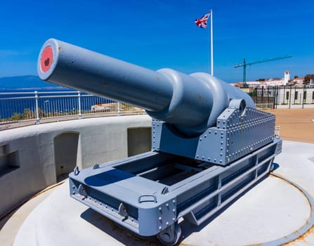 A view of a battery installed in Gibraltar's Upper Rock, Gibraltar. exhibit guns in Gibraltar. Rule Britannia. Old cannon installed at Europa Point on Gibraltar
