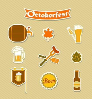 Oktoberfest Beer Brewery icons set. Vector illustration.