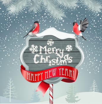Merry Christmas Landscape with birds. Vector illustration.