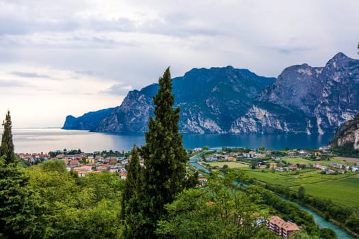 View of Riva Del Garda and Lake Garda, Lombardy, Italy