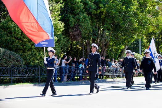 RUSSIA, SOCHI - SEPTEMBER 24, 2016 :SCF Black Sea Tall Ships Regatta 2016. Ship teams parade from sailing ships