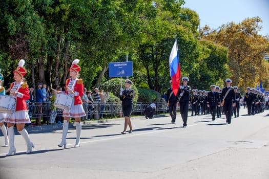 RUSSIA, SOCHI - SEPTEMBER 24, 2016 :SCF Black Sea Tall Ships Regatta 2016. Ship teams parade from sailing ships