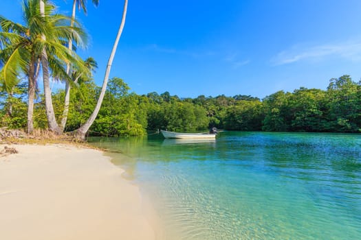Beach in sunset time. tropical beach.  Paradise beach. Tropical Beach Summer Paradise Concept