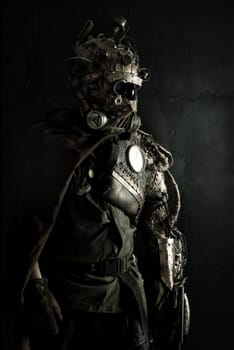 Futuristic soldier posing with gun and armor