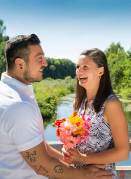 Happy young couple,engagement,Bavaria,Germany