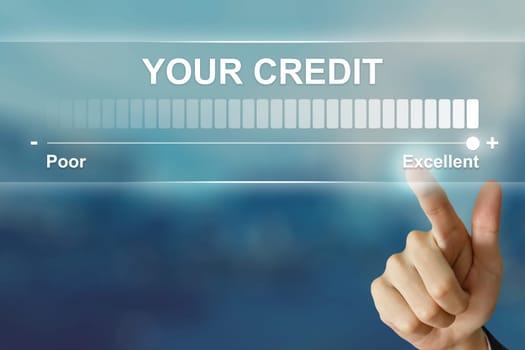 business hand pushing excellent your credit on virtual screen interface