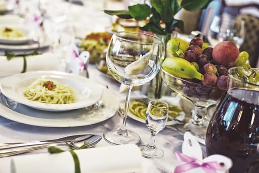 close up on wedding table setting,vintage effect