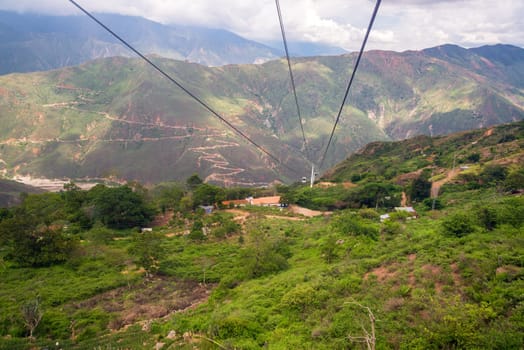 View of Chicamocha Canyon as seen from the aerial tram that spans the width of the canyon in Santander, Colombia