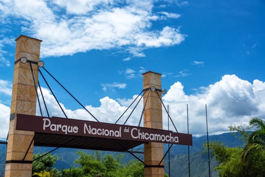 CHICAMOCHA CANYON, COLOMBIA, MAY 8: Sign at the entrance to Chicamocha National Park in Chicamocha Canyon, Colombia on May 8, 2016