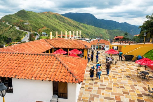 CHICAMOCHA CANYON, COLOMBIA, MAY 8: Plaza with restaurants and tourists in Chicamocha Canyon, Colombia on May 8, 2016