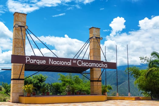 CHICAMOCHA CANYON, COLOMBIA, MAY 8: Sign at the entrance to Chicamocha National Park in Chicamocha Canyon, Colombia on May 8, 2016