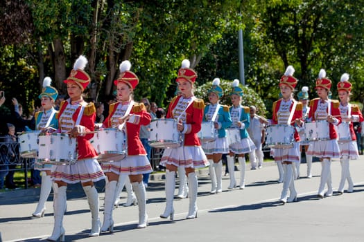 RUSSIA, SOCHI - SEPTEMBER 24, 2016 :SCF Black Sea Tall Ships Regatta 2016. Ship teams parade from sailing ships