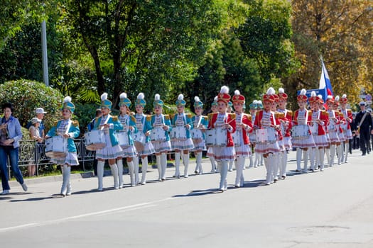 RUSSIA, SOCHI - SEPTEMBER 24, 2016 :SCF Black Sea Tall Ships Regatta 2016. Ship teams parade from sailing ships