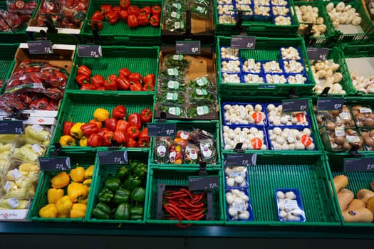 Vegetable stand.  Fresh and organic vegetables at farmers market .