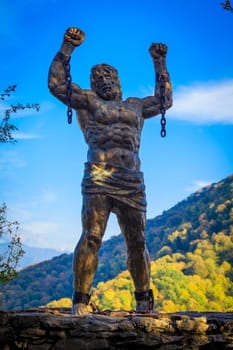 Top of the Eagle rocks, Sochi national Park.The sculpture of Prometheus.  Russia