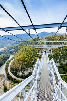 Sochi, Russia - OKTOBER 23, 2016: SKYPARK AJ Hackett Sochi is located in the Sochi National Park. The longest suspension footbridge in the world