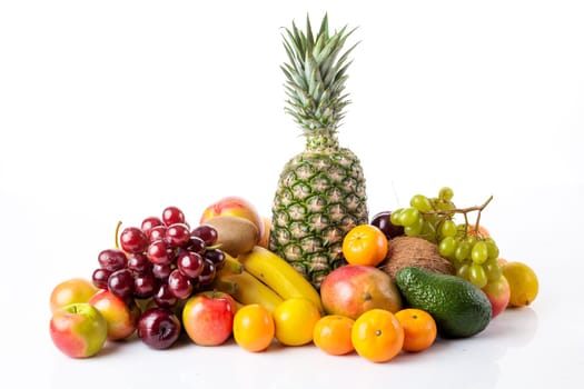 Fresh fruits isolated on a white . Set of different fresh fruits