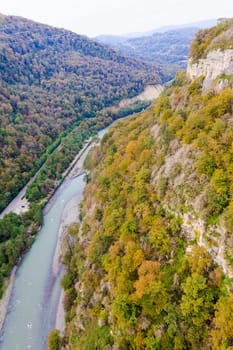 Skypark, Sochi, Russia - panoramic views of the gorge with the world's longest suspension footbridge 439 m length and 207 m height