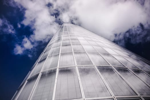 Abstract building. blue glass wall of skyscraper