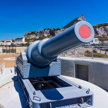 A view of a battery installed in Gibraltar's Upper Rock, Gibraltar. exhibit guns in Gibraltar. Rule Britannia. Old cannon installed at Europa Point on Gibraltar