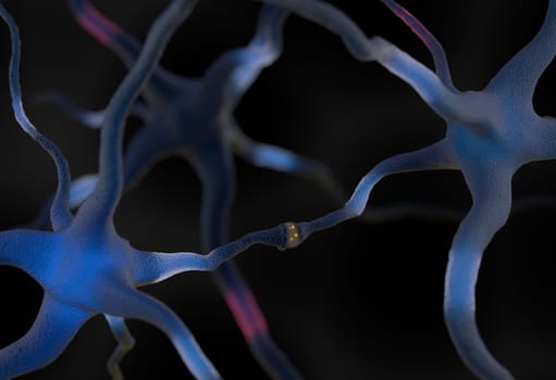 Neurons in the brain transmiitting signal 3d render