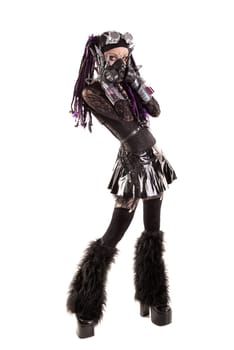 Cyber Gothic girl posing isolated in white