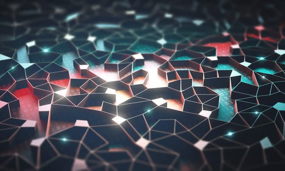 Artificial intelligence, connections and nucleus in concept of interconnected neurons. Abstract background with binary numbers, neural network and cloud computing.