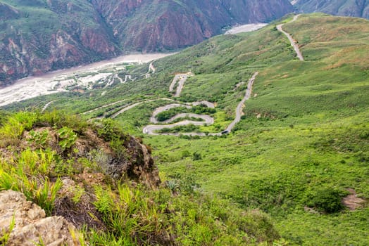 Switchback highway running through Chicamocha Canyon near Bucaramanga, Colombia