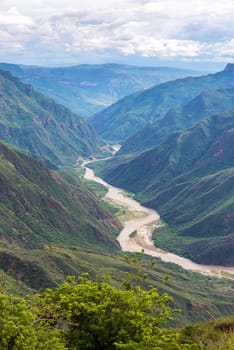 Vertical view of Chicamocha Canyon and river near Bucaramanga, Colombia