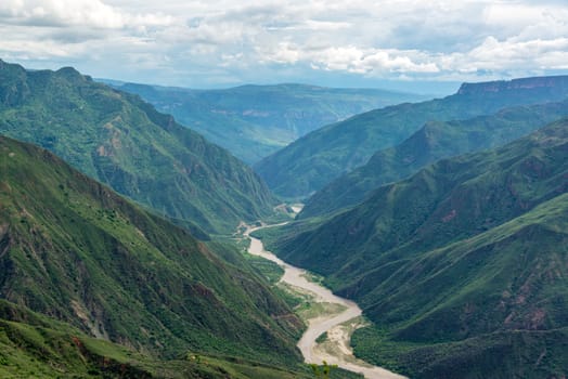 Chicamocha Canyon and river with lush green foliage near Bucaramanga, Colombia