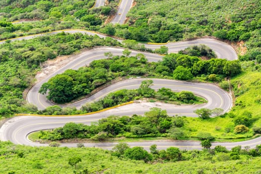 Steep switchback highway in Chicamocha Canyon near Bucaramanga, Colombia