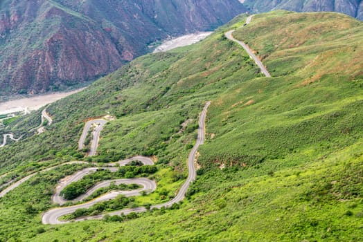 Switchback road running through Chicamocha Canyon near Bucaramanga, Colombia
