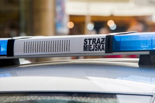 close up on straz municipal (municipal police) sign on car