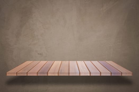 Empty top wooden shelf with concrete wall background. For product display