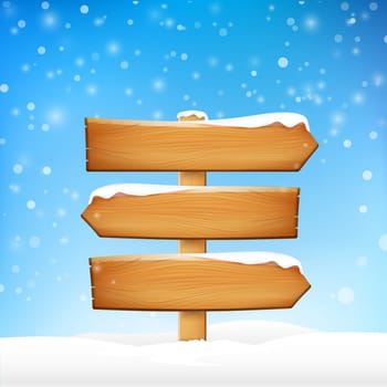 Wooden sign blank board and winter snow with copy space vector illustration eps 10