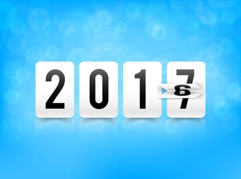 Year change from 2016 to 2017 with paper flip and number element on bokeh and lighting effect background vector illustration eps 10