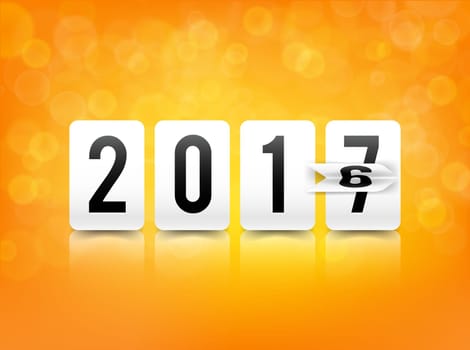 Year change from 2016 to 2017 with paper flip and number element on bokeh and lighting effect background vector illustration eps 10