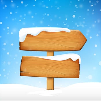 Wooden sign blank board and winter snow with copy space vector illustration eps 10