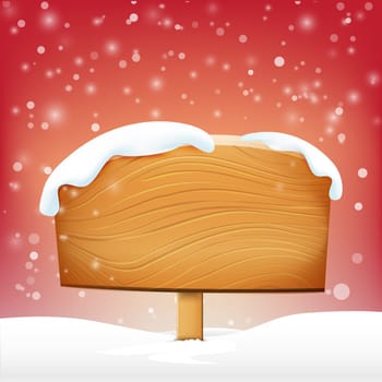 Wooden sign blank board and winter snow with copy space vector illustration eps 10