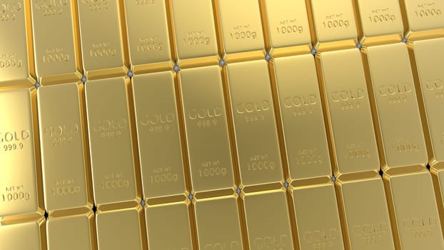 The 3d rendering set of gold bars isolated on white background