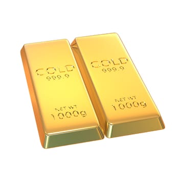 The 3d rendering set of gold bars isolated on white background
