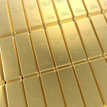 The 3d rendering set of gold bars isolated on white background