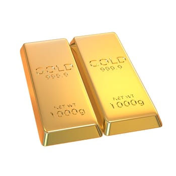 The 3d rendering set of gold bars isolated on white background