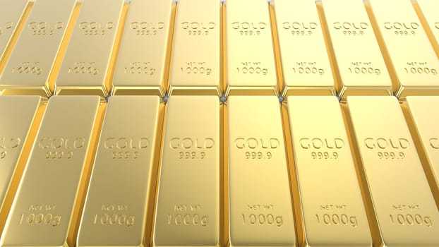 The 3d rendering set of gold bars isolated on white background