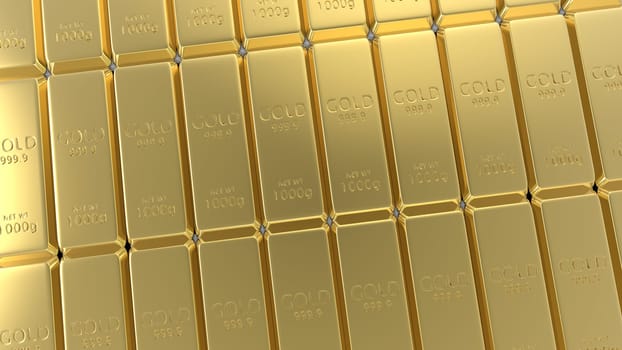 The 3d rendering set of gold bars isolated on white background