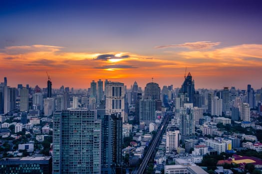 Bangkok sunset,panorama of the city center with skyscrapers