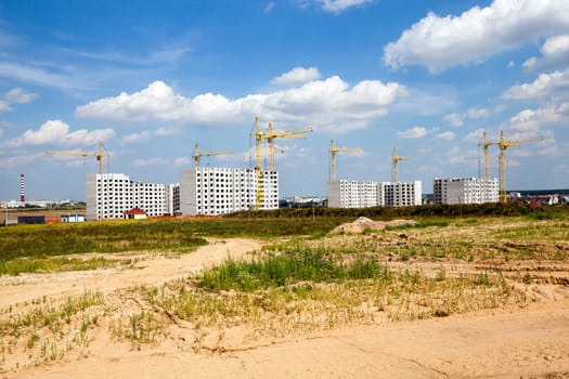 construction of the new house in the new area in the city. Belarus