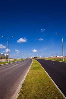 the constructed new road in the new district of the city under construction